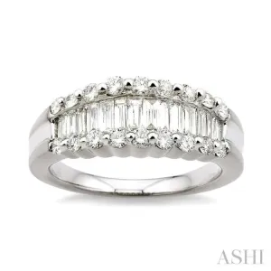 1 Ctw Baguette and Round Cut Diamond Band in 14K White Gold