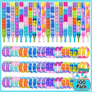 100Pcs Pop Bracelet Fidget Toys,Bubble Bracelets,Stress Anxiety Relief Sensory