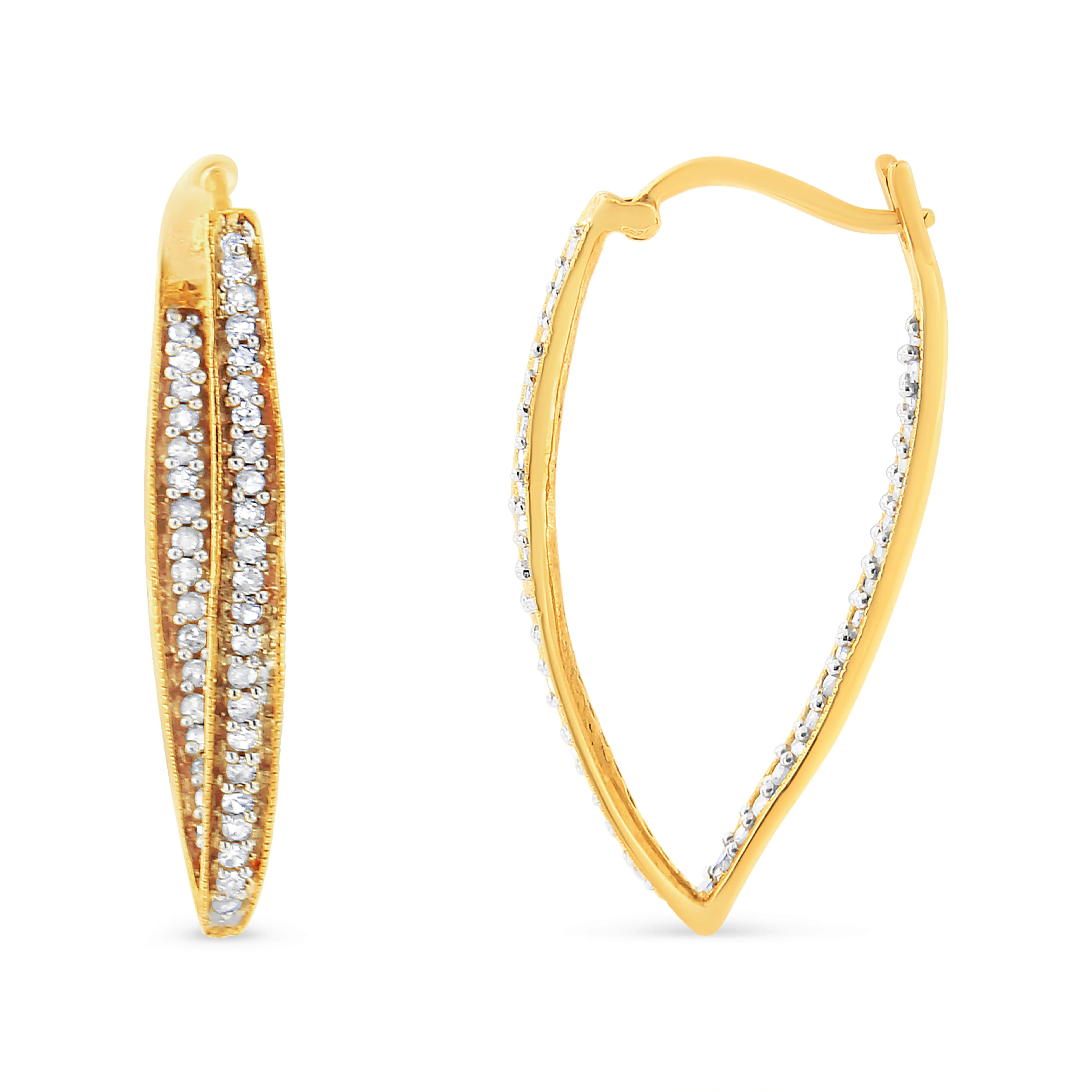 10K Yellow Gold 1/2 Cttw Round-Cut Diamond Modern Hoop Earrings