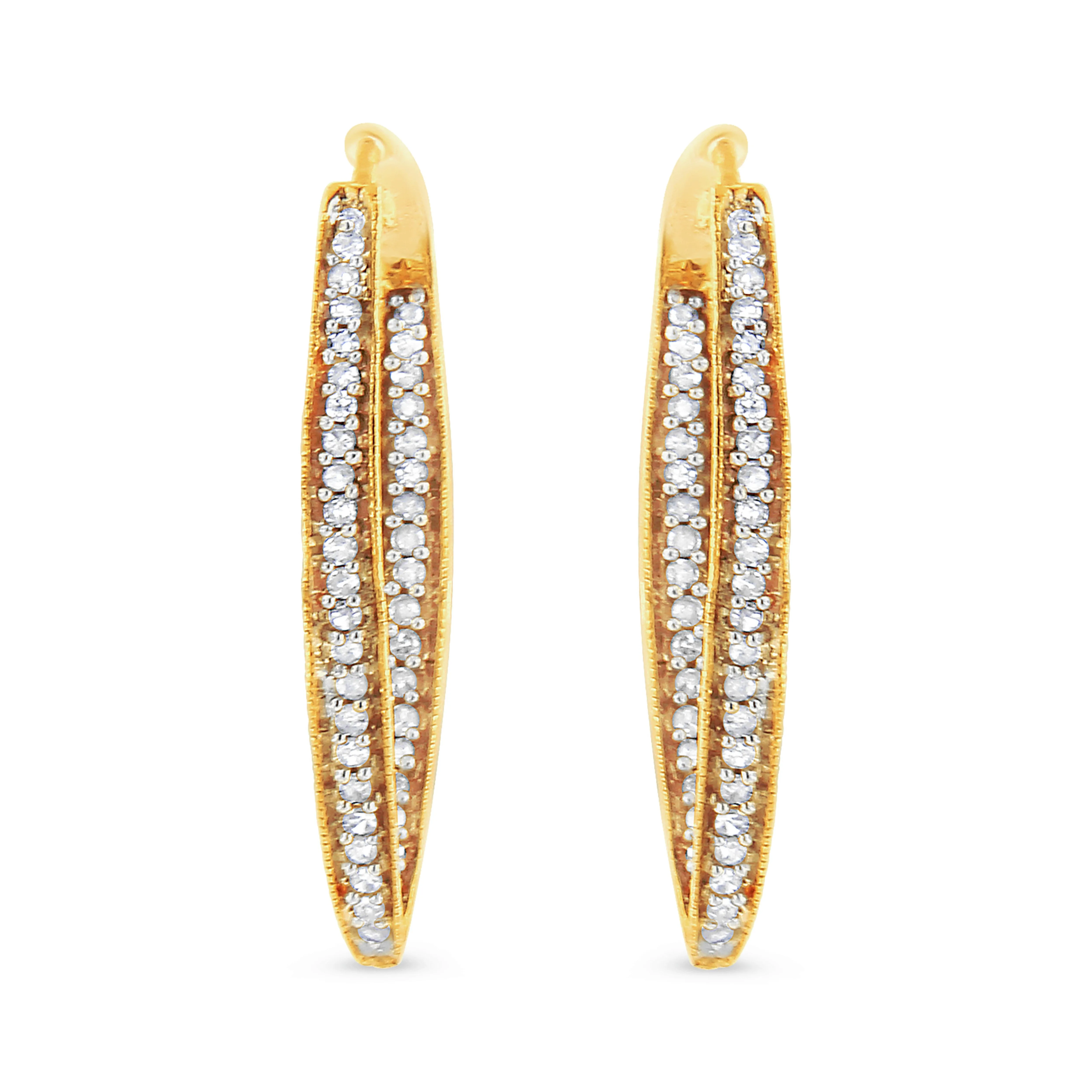 10K Yellow Gold 1/2 Cttw Round-Cut Diamond Modern Hoop Earrings