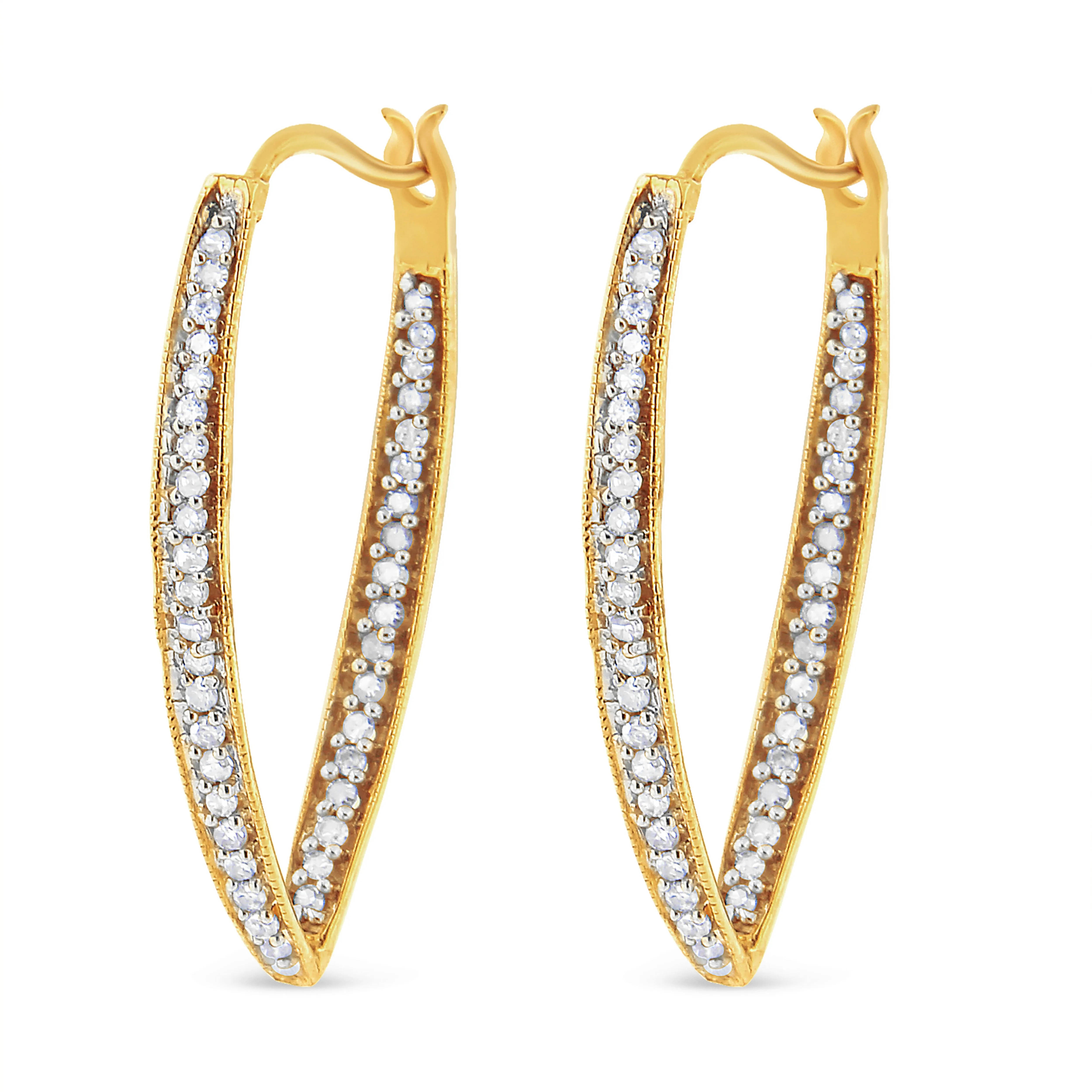 10K Yellow Gold 1/2 Cttw Round-Cut Diamond Modern Hoop Earrings