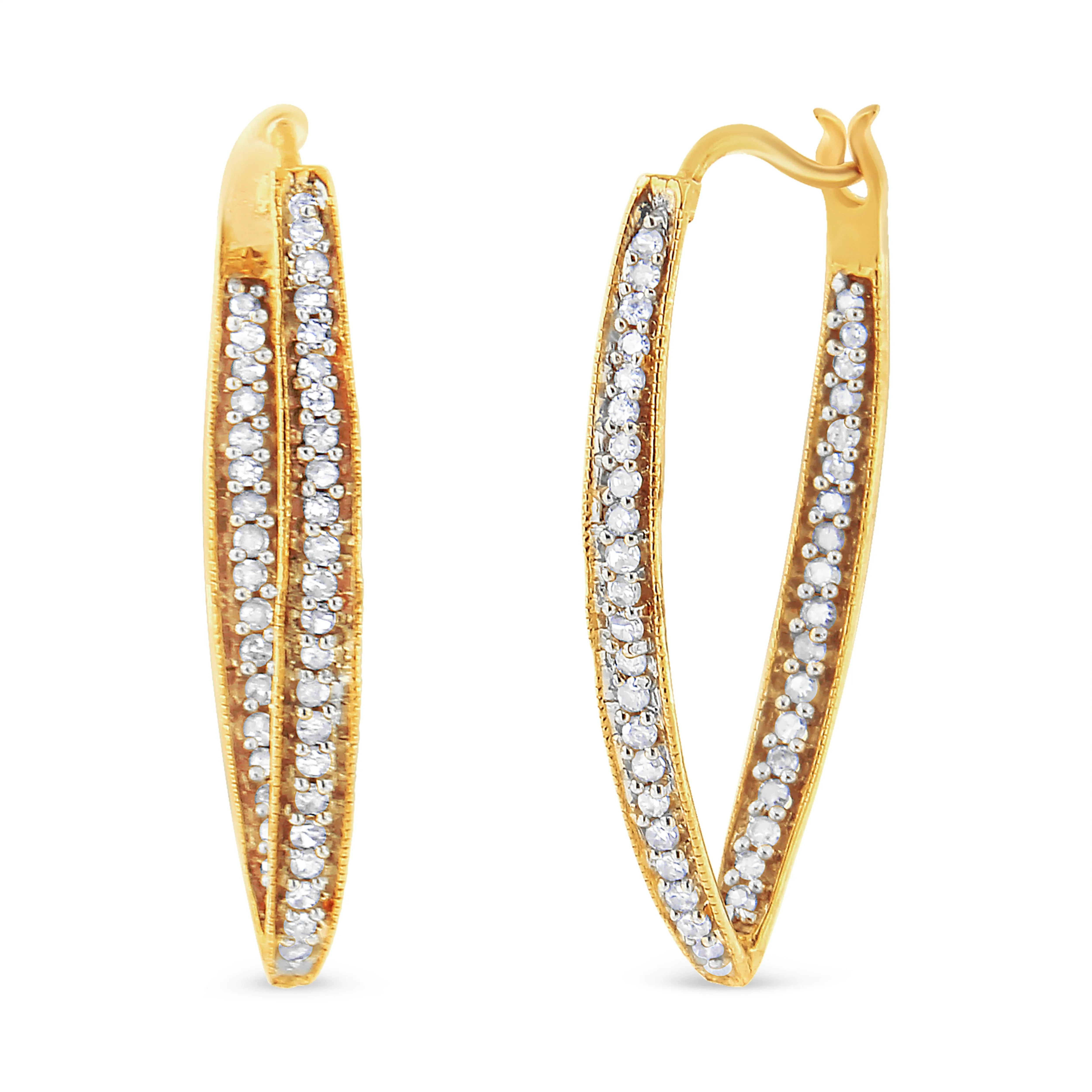 10K Yellow Gold 1/2 Cttw Round-Cut Diamond Modern Hoop Earrings