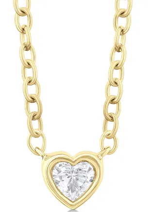 10K Yellow Gold Petite Bezel Set Heart Shape Diamond Fashion Necklace, .15CTW