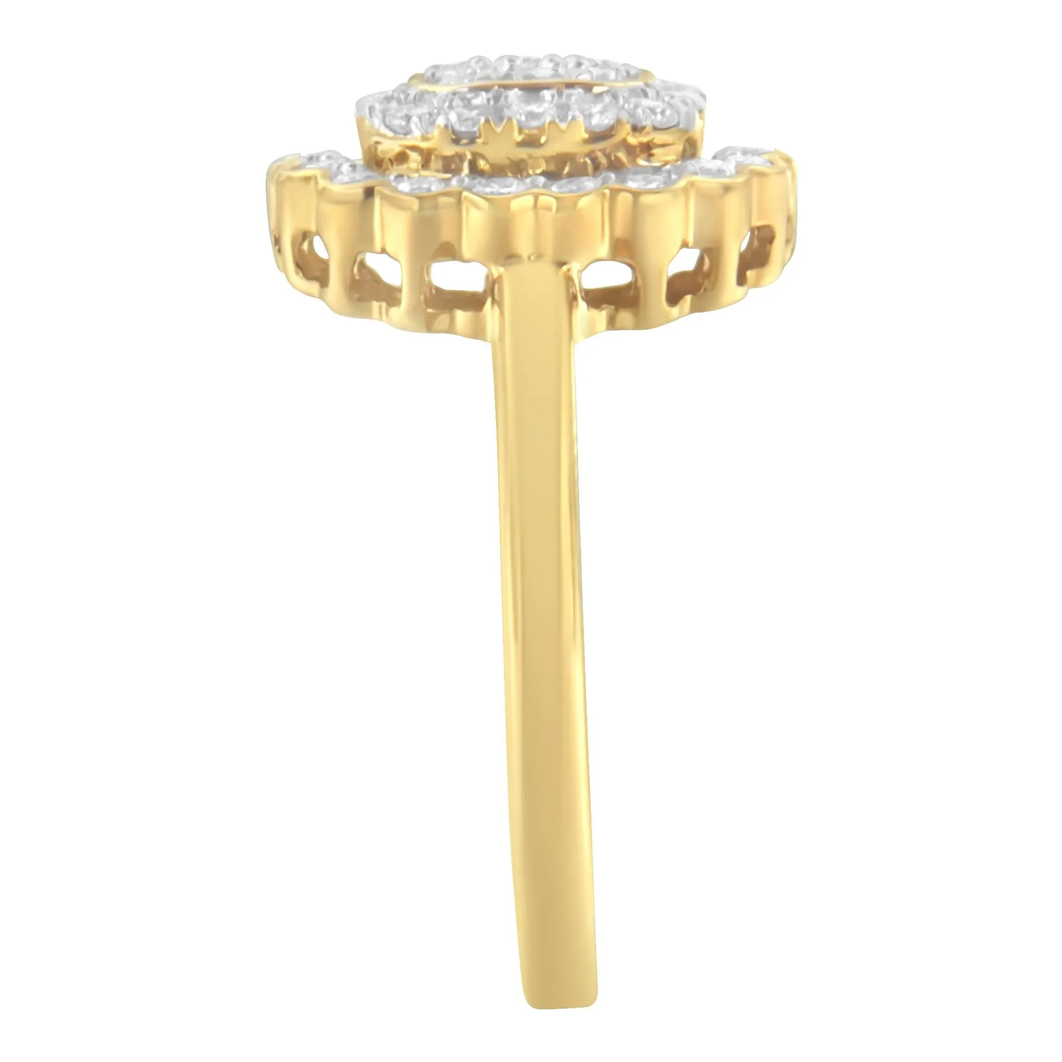 10K Yellow Gold Plated .925 Sterling Silver Diamond Cocktail Ring (3/4 Cttw, J-K Color, I2-I3 Clarity)