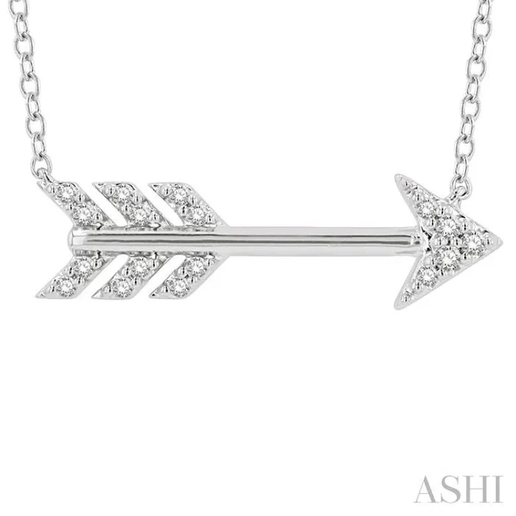 1/10 Ctw Arrow Petite Round Cut Diamond Fashion Pendant With Chain in 10K White Gold