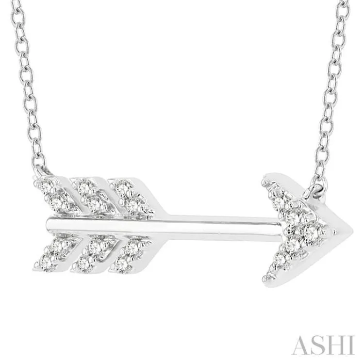 1/10 Ctw Arrow Petite Round Cut Diamond Fashion Pendant With Chain in 10K White Gold