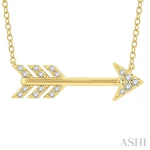 1/10 Ctw Arrow Petite Round Cut Diamond Fashion Pendant With Chain in 10K Yellow Gold