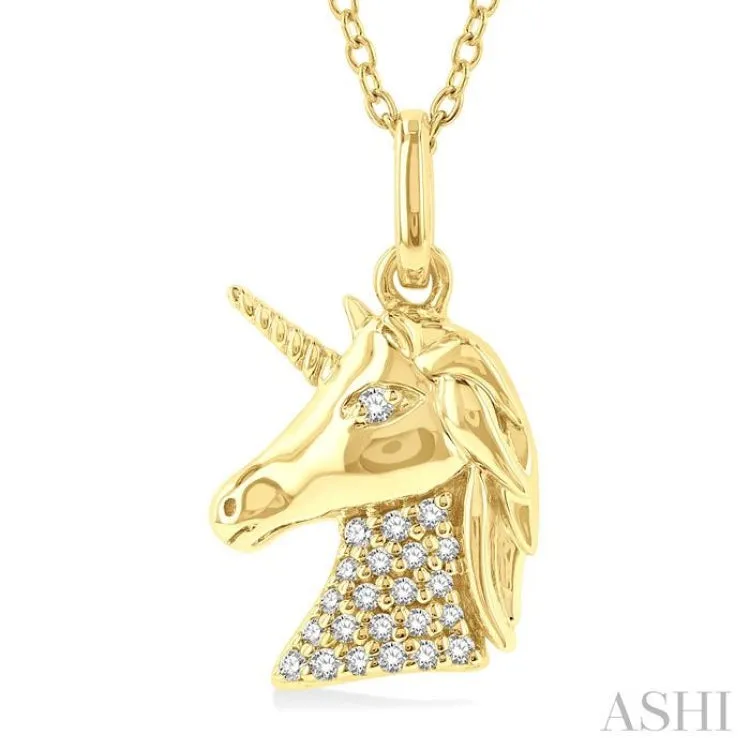 1/10 ctw Petite Unicorn Round Cut Diamond Fashion Pendant With Chain in 10K Yellow Gold