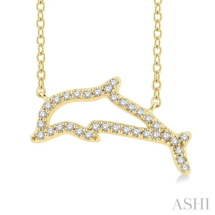 1/10 ctw Sealife Petite Dolphin Round Cut Diamond Fashion Pendant With Chain in 10K Yellow Gold