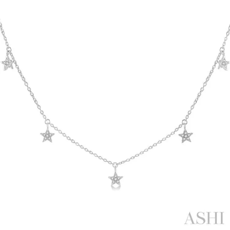 1/10 Ctw Star Charm Round Cut Diamond Station Necklace in 14K White Gold