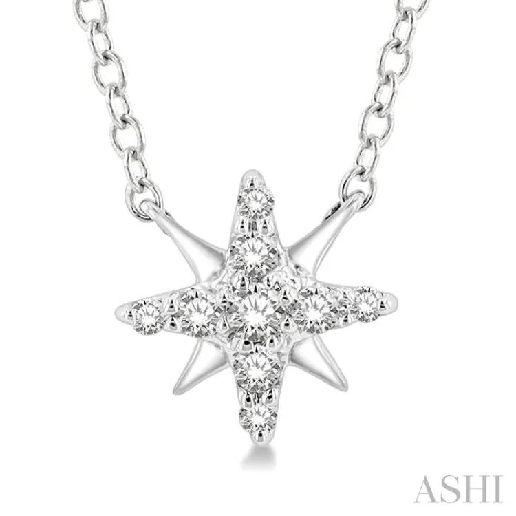 1/10 ctw Star Round Cut Diamond Petite Fashion Pendant With Chain in 10K White Gold