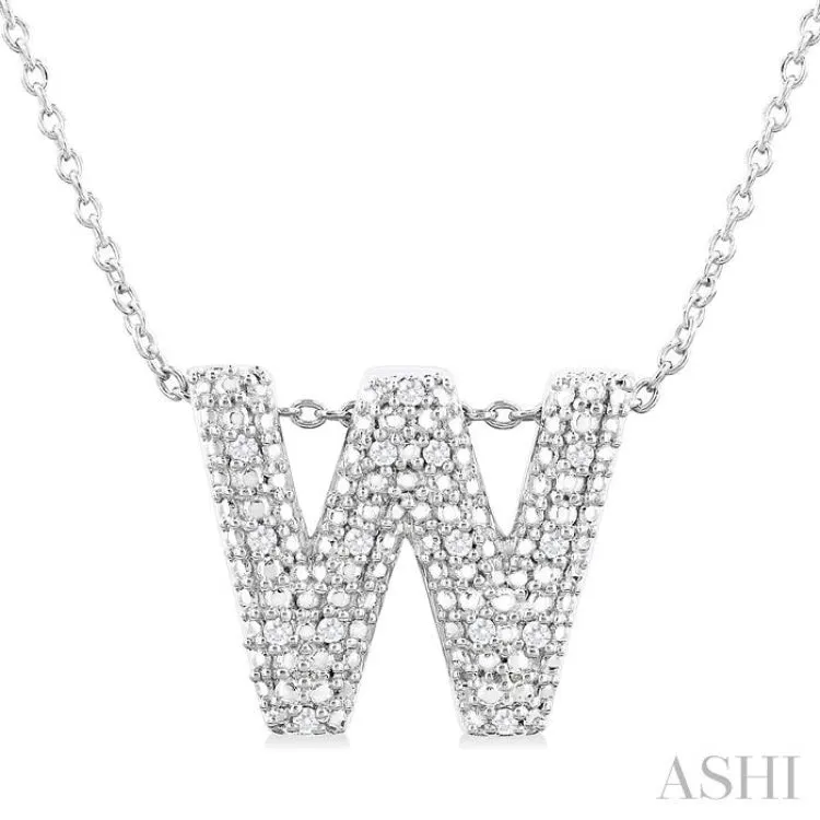 1/20 Ctw Bubble Accent Initial 'W' Round Cut Diamond Fashion Pendant With Chain in Sterling Silver