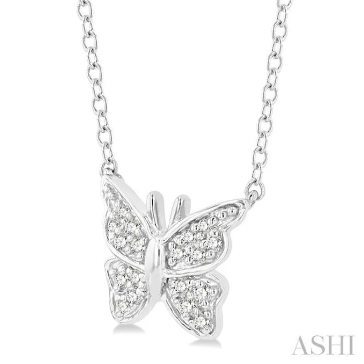 1/20 Ctw Butterfly Petite Round Cut Diamond Fashion Pendant With Chain In 10K White Gold