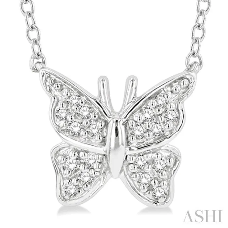 1/20 Ctw Butterfly Petite Round Cut Diamond Fashion Pendant With Chain In 10K White Gold