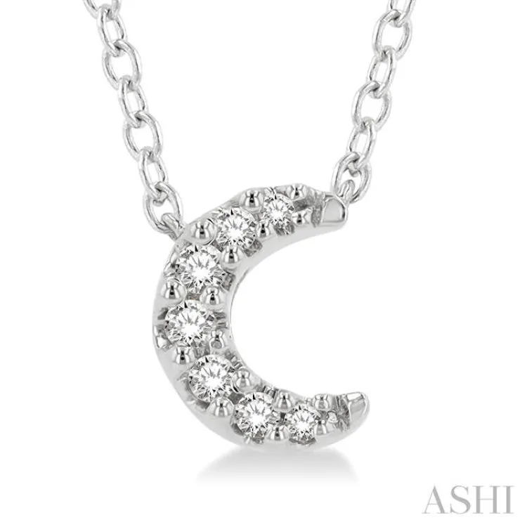 1/20 Ctw Crescent Round Cut Diamond Petite Fashion Pendant With Chain in 10K White Gold