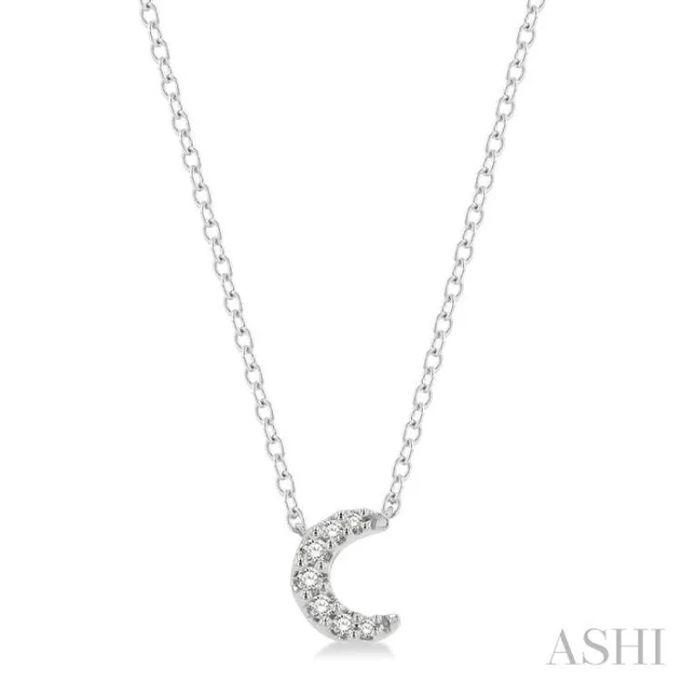 1/20 Ctw Crescent Round Cut Diamond Petite Fashion Pendant With Chain in 10K White Gold