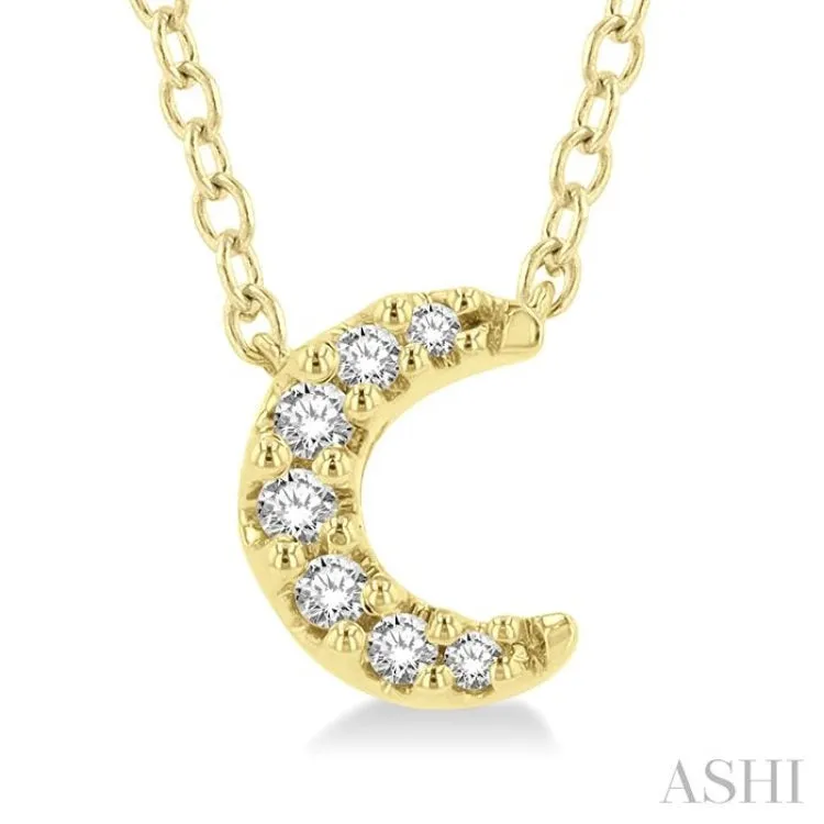 1/20 ctw Crescent Round Cut Diamond Petite Fashion Pendant With Chain in 14K Yellow Gold