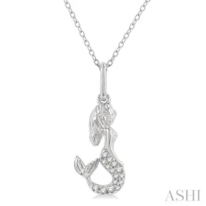 1/20 ctw Petite Mermaid Round Cut Diamond Fashion Pendant With Chain in 10K White Gold