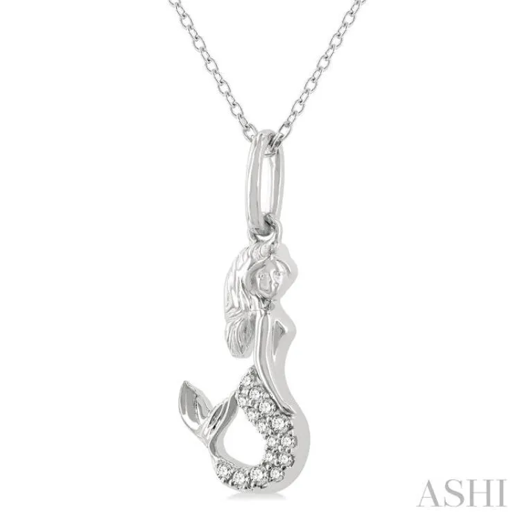 1/20 ctw Petite Mermaid Round Cut Diamond Fashion Pendant With Chain in 10K White Gold