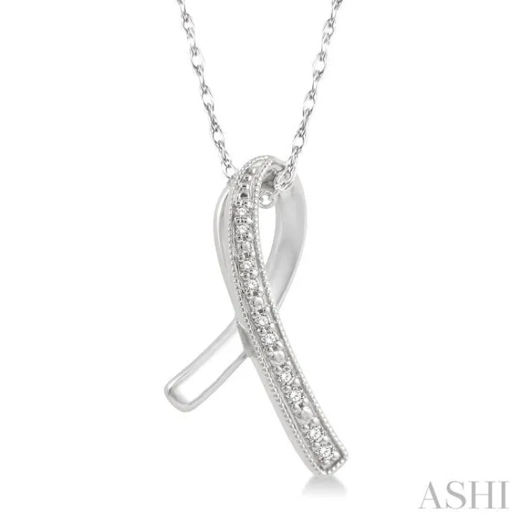 1/20 Ctw Round Cut Diamond Awareness Ribbon Pendant With Chain in 10K White Gold