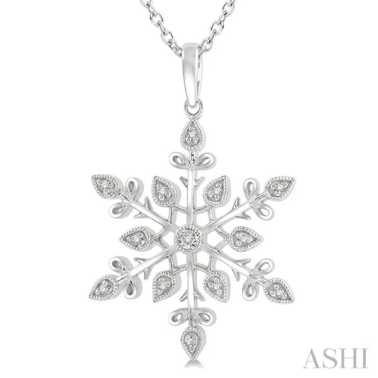 1/20 ctw Snowflake Lattice Round Cut Diamond Pendant With Chain in Silver