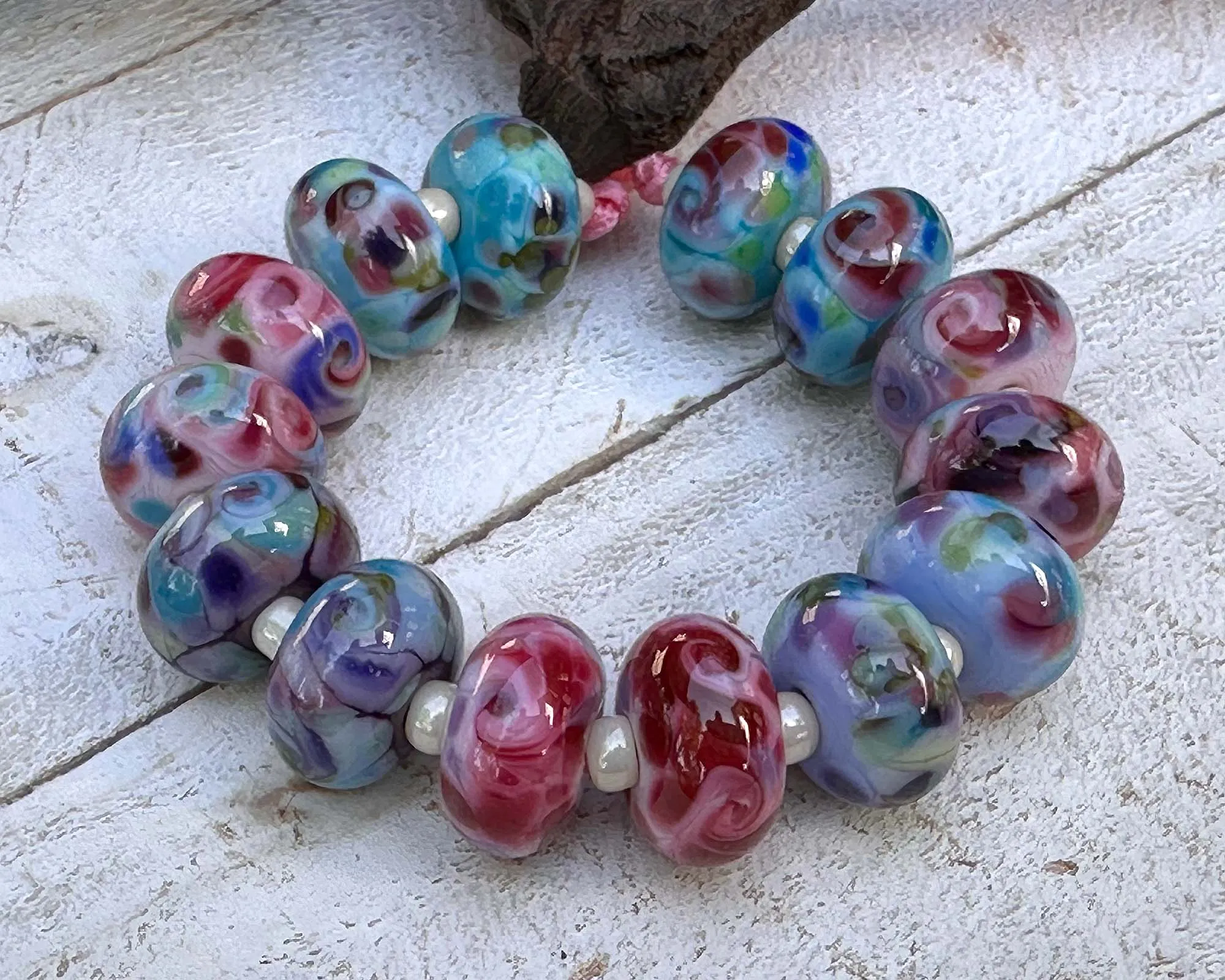 14 Mixed Mosaics Lampwork Beads Set SRA