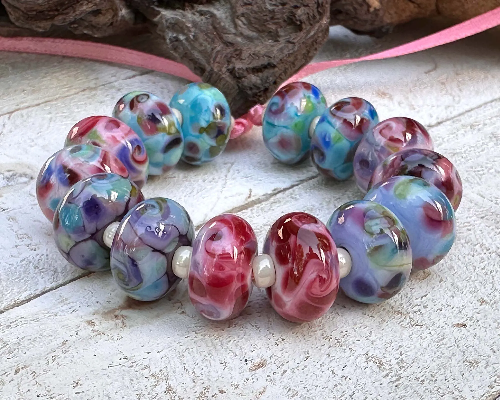 14 Mixed Mosaics Lampwork Beads Set SRA