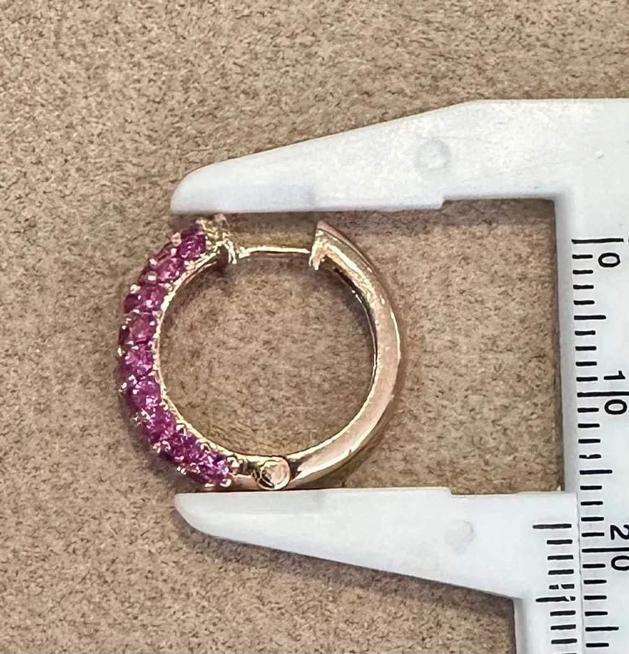 14K & 18K Micro-Pave Pink Sapphire Hoop Earrings