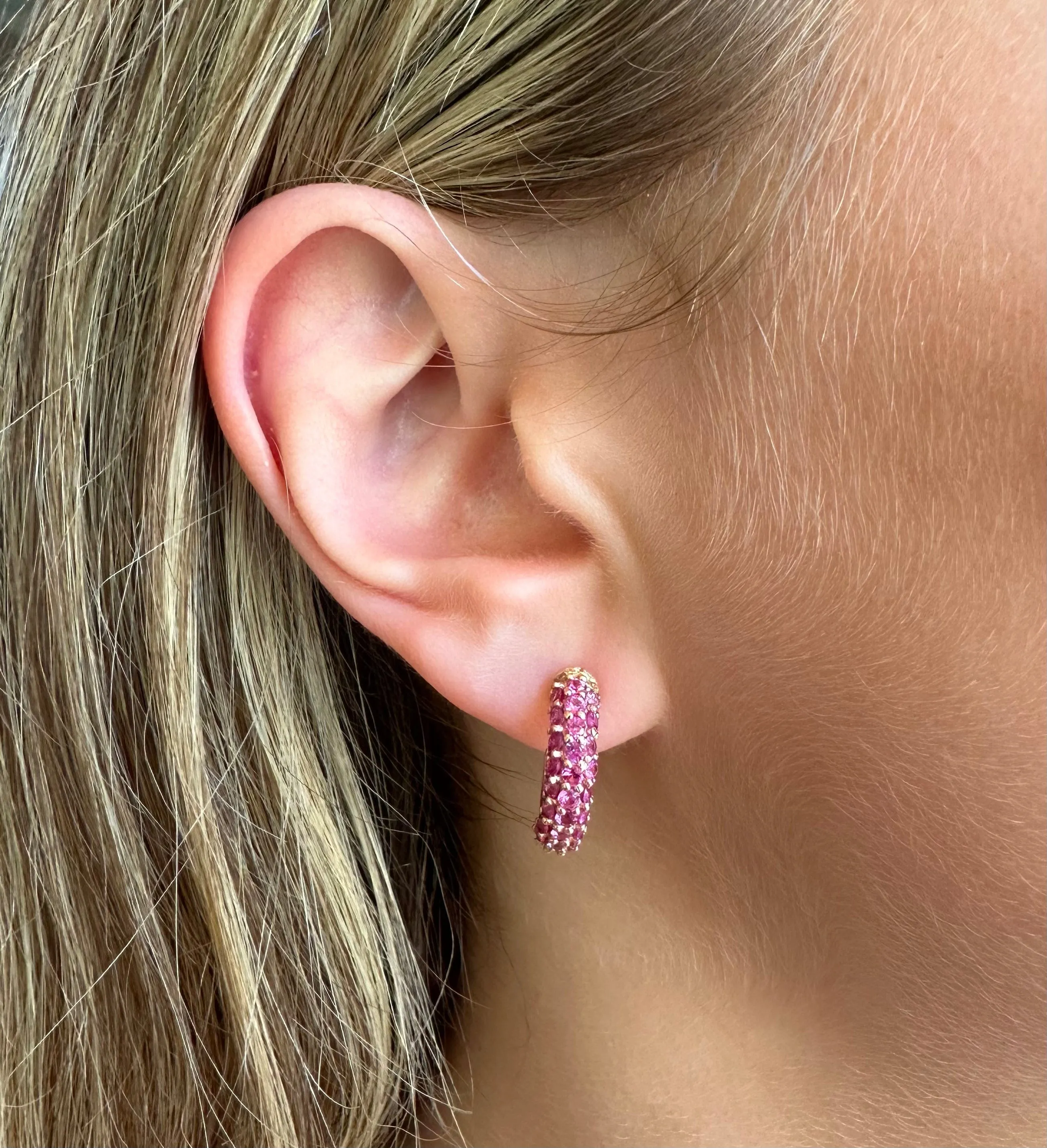 14K & 18K Micro-Pave Pink Sapphire Hoop Earrings