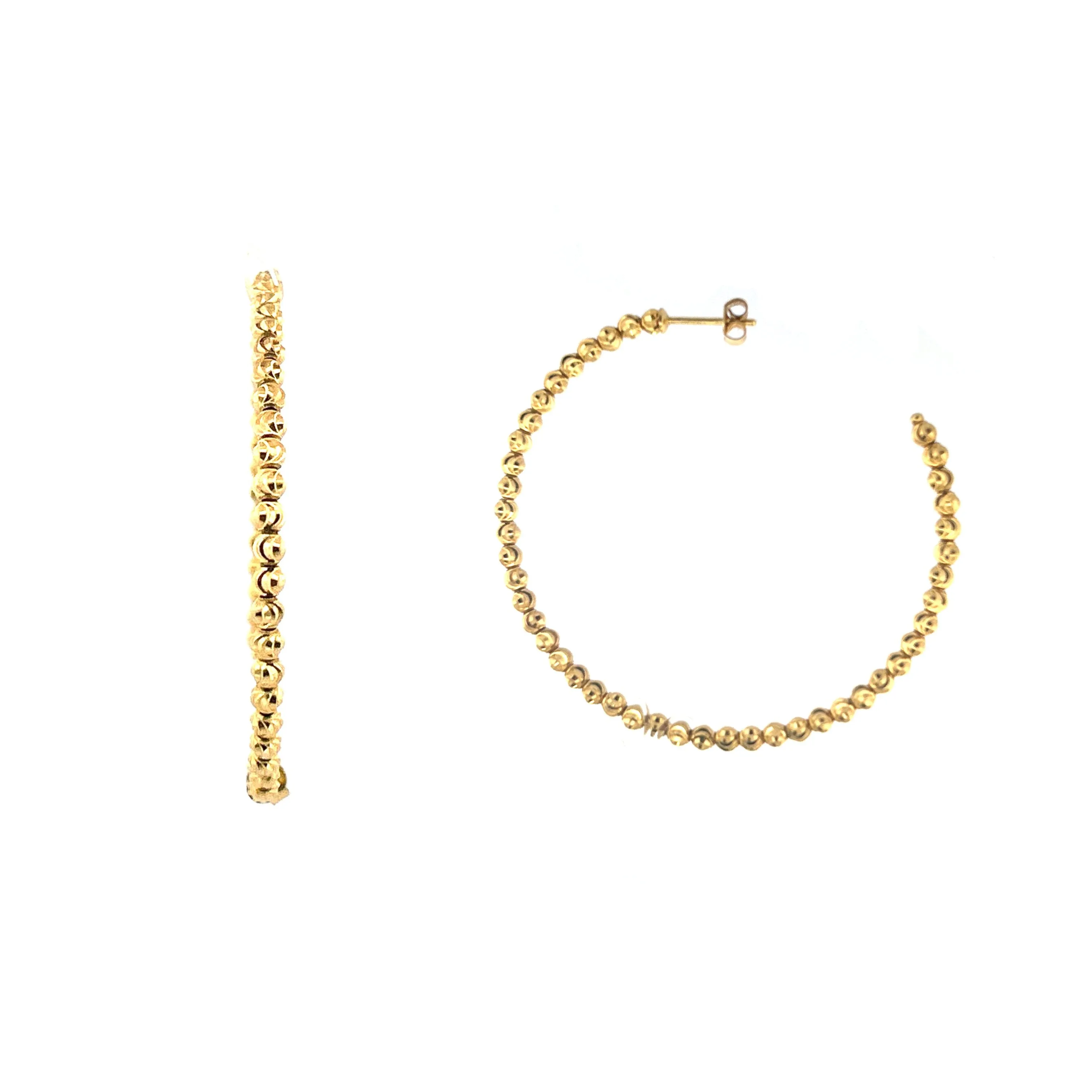 14K Gold Large Diamond Cut Ball Hoop Earrings