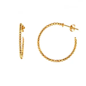 14K Gold Mini Diamond Cut Ball Hoop Earrings