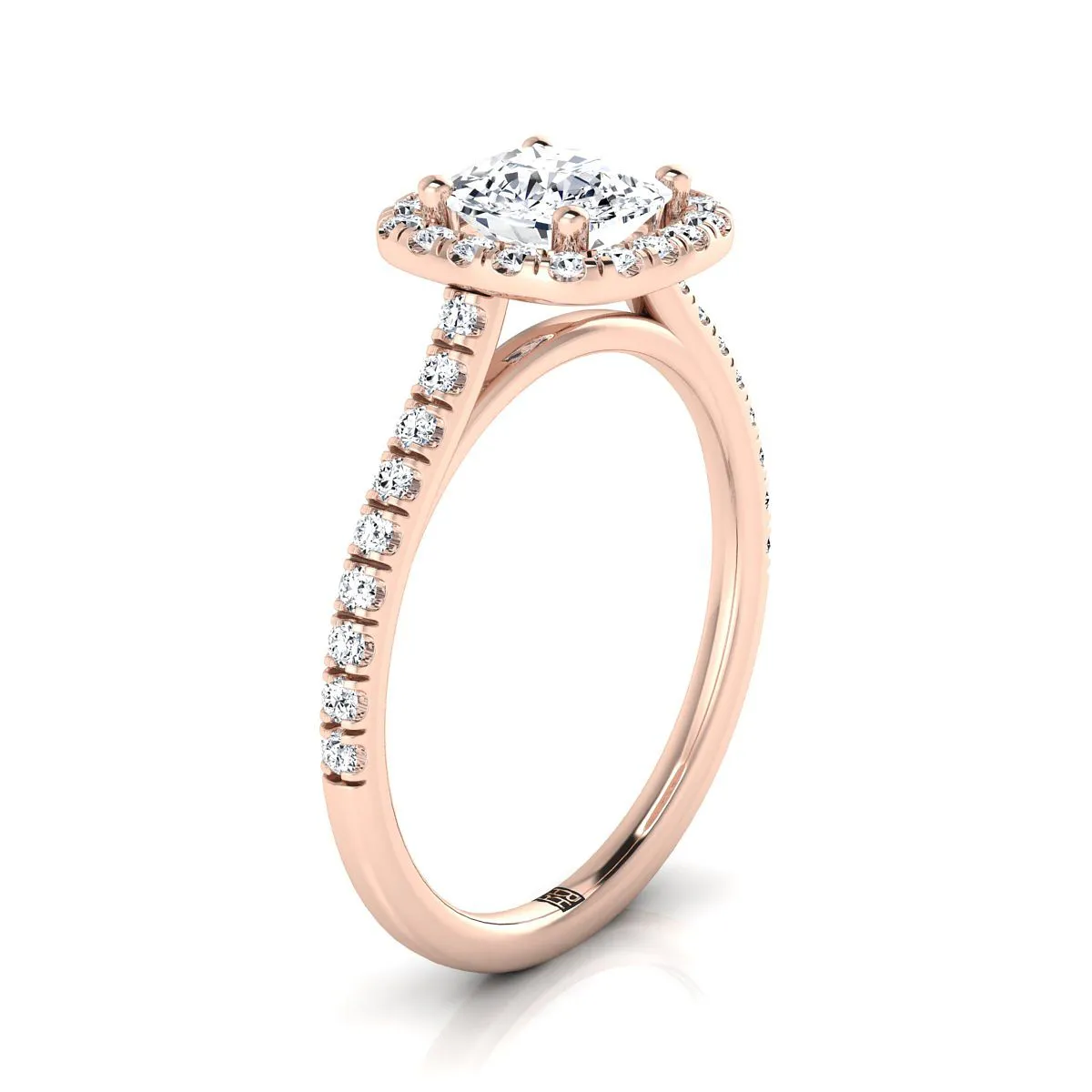 14K Rose Gold Cushion Diamond Pave Halo Engagement Ring -1/3ctw