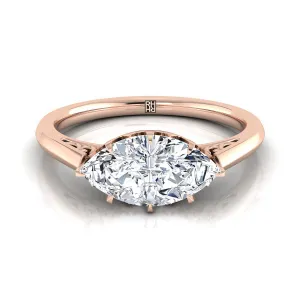 14K Rose Gold Marquise  Antique Scroll Detail Solitaire Engagement Ring