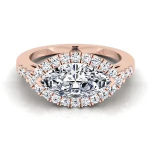 14K Rose Gold Marquise  Diamond Horizontal Fancy East West Halo Engagement Ring -1/3ctw