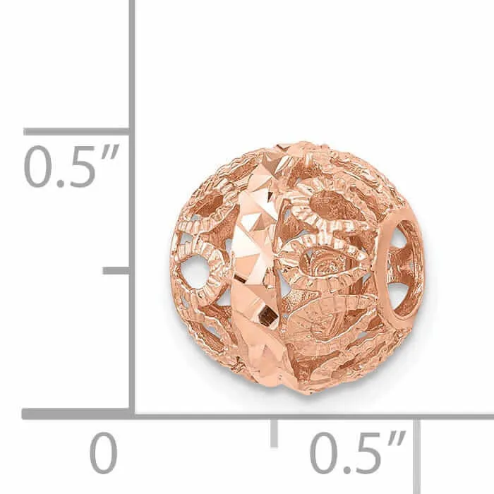 14k Rose Gold Solid Filligree Design Ball Chain Slide Pendant