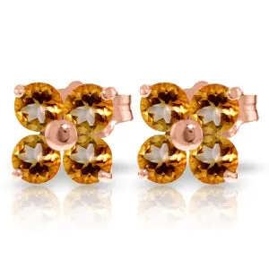 14K Solid Rose Gold Stud Earrings Natural Citrine