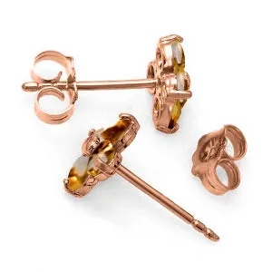 14K Solid Rose Gold Stud Earrings Natural Citrine