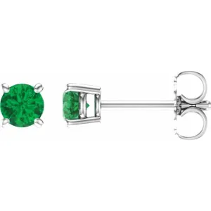 14K White 2.5 mm Lab-Grown Emerald Stud Earrings