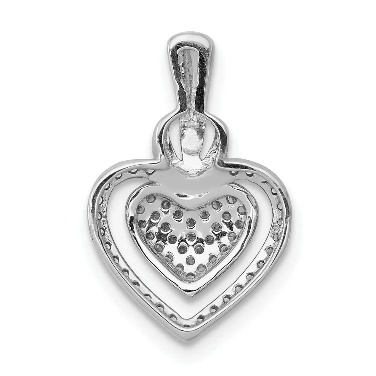 14k White Gold Open Back Polished Finish 0.177-CT Diamond Fancy Double Heart Design Chain Slide Pendant