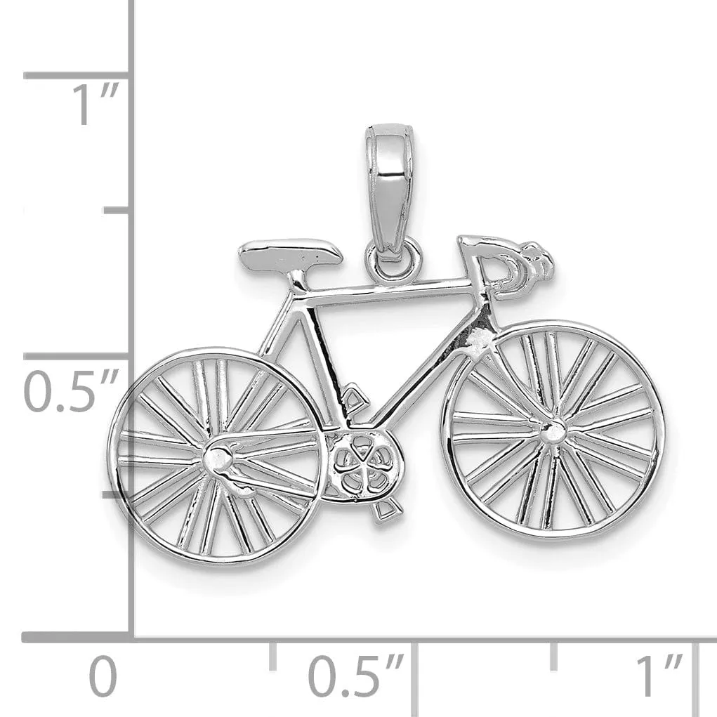 14K White Gold Polished Finish Solid Open Back Bicycle Charm Pendant