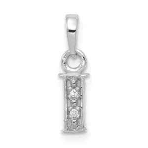 14K White Gold Small 0.01CT Diamond Letter I Initial Block Pendant