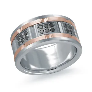 14K White Gold with 14K Rose Gold and Carbon Fiber Ring from the Tantalum Collection by Malo - MRDTN-057-11WPBD