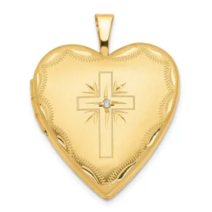 14k Yellow Gold 20MM Diamond Cross Heart Locket