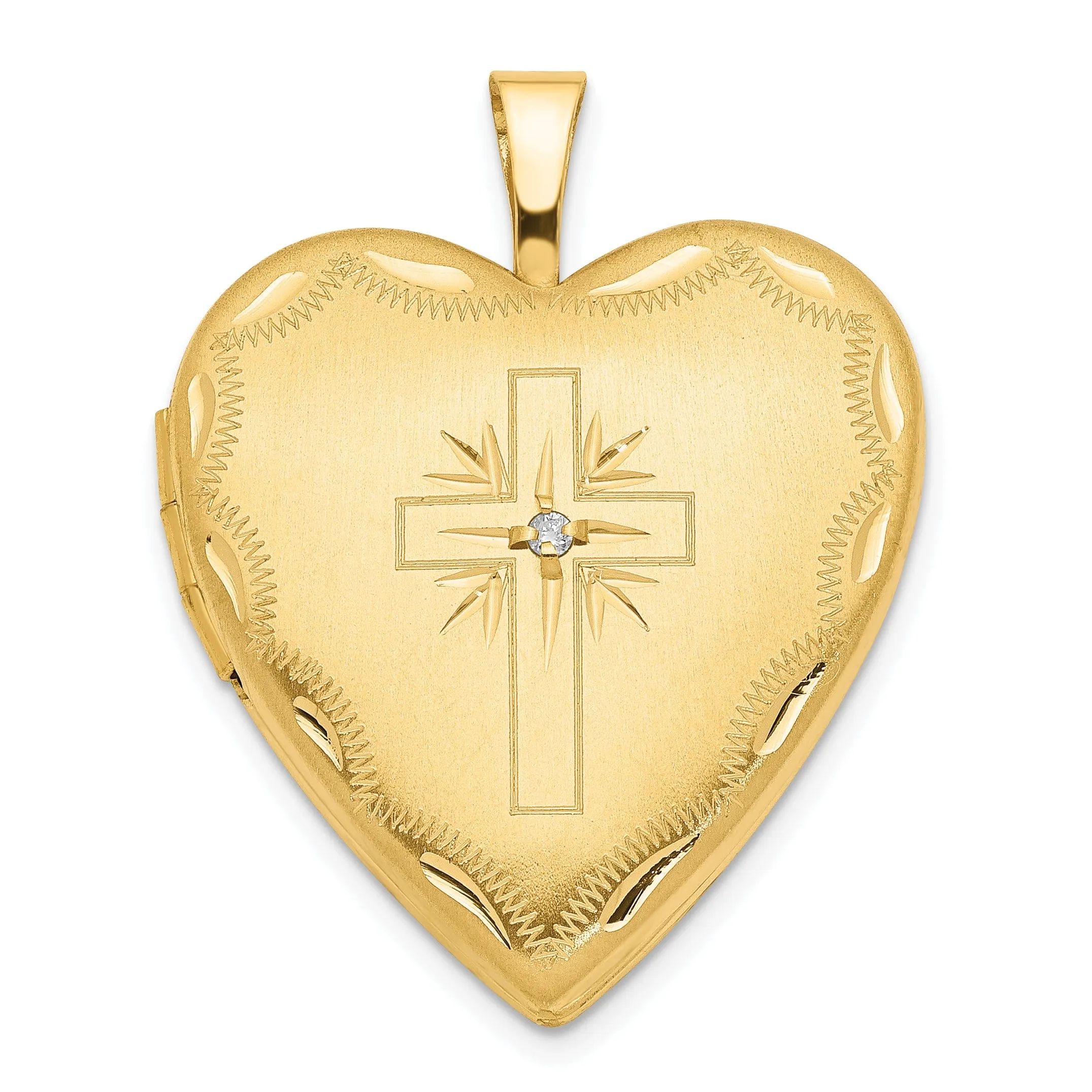 14k Yellow Gold 20MM Diamond Cross Heart Locket