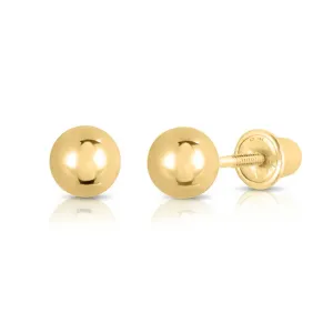 14k Yellow Gold Classic Ball Stud Earrings with Screwbacks (Unisex)