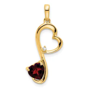 14k Yellow Gold Garnet and Diamond Heart Pendant