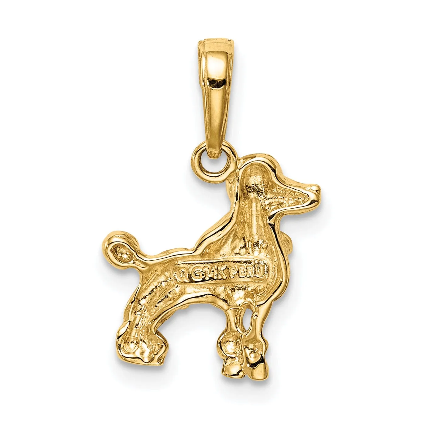 14k Yellow Gold Open Back Solid Textured Polished Finish Poodle Dog Charm Pendant