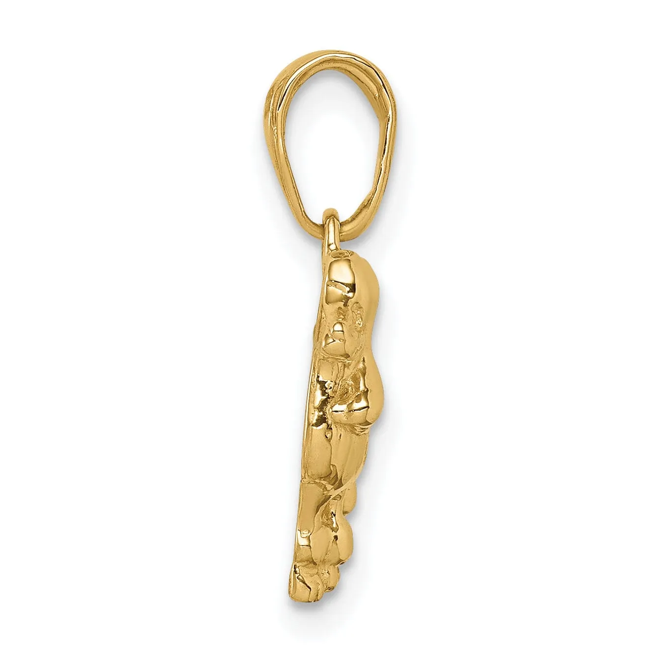 14k Yellow Gold Open Back Solid Textured Polished Finish Poodle Dog Charm Pendant