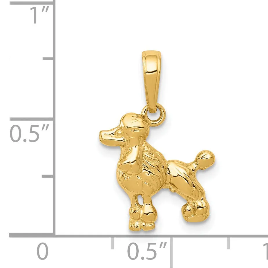 14k Yellow Gold Open Back Solid Textured Polished Finish Poodle Dog Charm Pendant