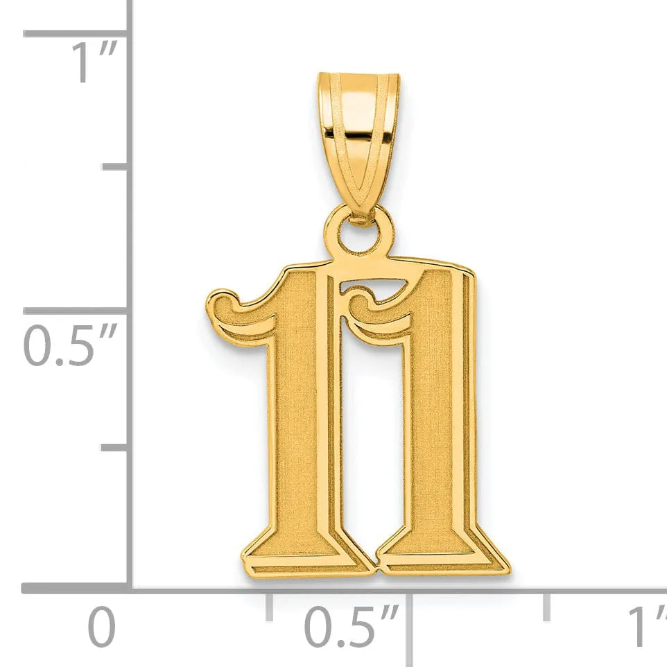 14k Yellow Gold Polished Etched Finish Number 11 Charm Pendant